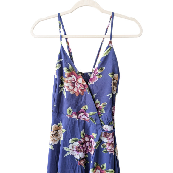 Lulu's Always There For Me Navy Blue Floral Print Wrap Maxi Dress Large - Picture 4 of 7